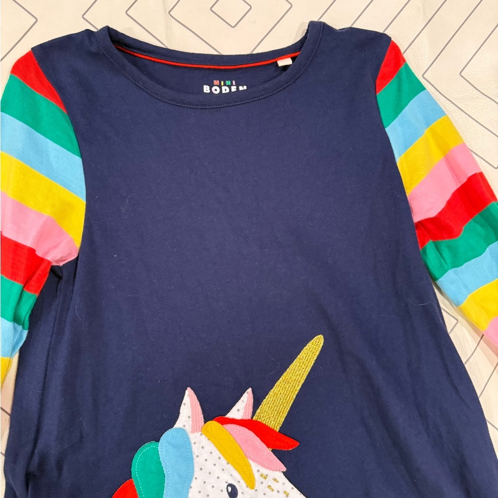 Mini Boden Navy Rainbow Unicorn Swing Dress - Picture 4 of 11